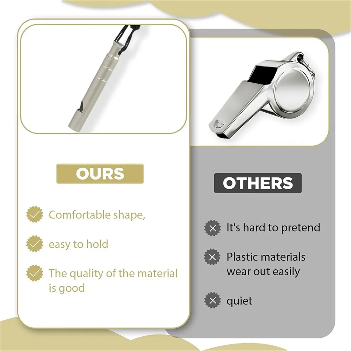 Apito de emergência de titânio de 2 unidades, som de alto volume de 120DB para esportes, caminhadas e segurança