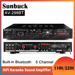 SUNBUCK AV-298BT 하이파이 디지털 사운드 앰프, 내장 블루투스 5 채널 파워 앰프, 홈 시어터 FM SD USB AMP, 110V, 220V