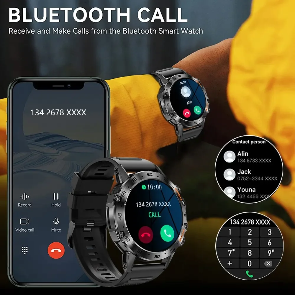 Xiaomi-Bluetooth Chamada Relógio Inteligente para Homens, Rastreador de Fitness Esportivo, Smartwatch IP67 Impermeável, Android IOS, K52, 1.39\