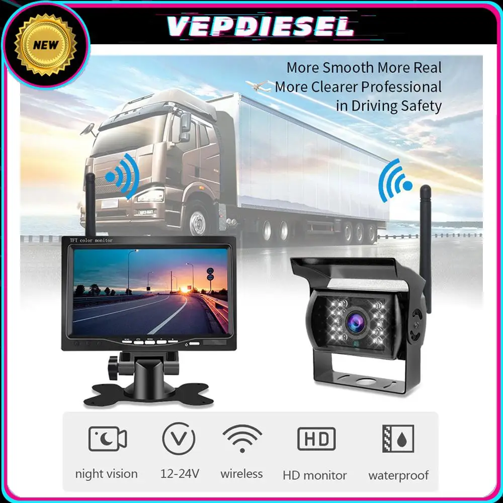 

1set 7" 2.4G Built-in Wireless Car Monitor Van Bus 12V-24V 2-way AV input Reversing Image Automotive Centre Control Accessories