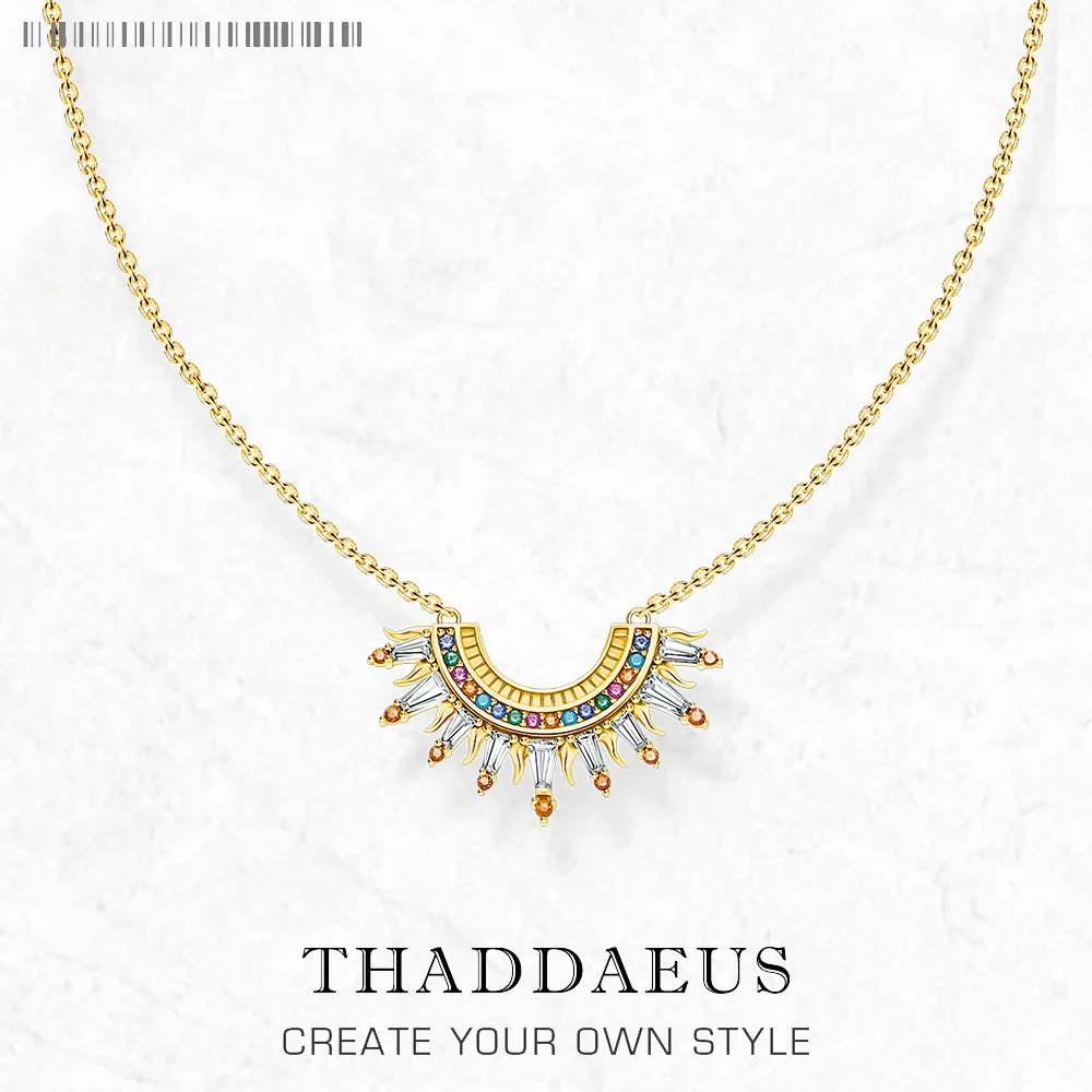 

Gold Plated Necklace Colourful Sun Beams Autumn New Link Chain Fine Jewelry 925 Stering Silver Bijoux Bohemia Gift For Women