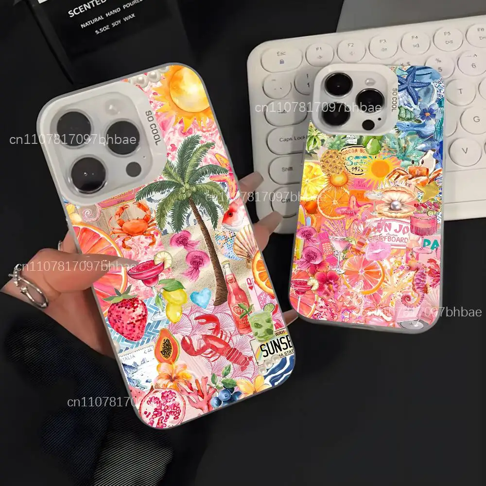 

Summer Vibes Seaside Wine For iPhone 17,16,15,14,13,12,X,8,Pro,Max,Plus,SE4,Air,Mini White Dustproof Matte IMD Case
