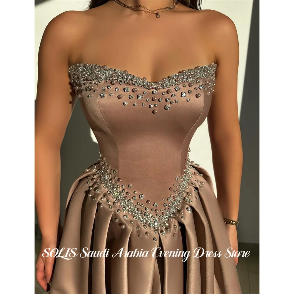 

SOLIS Champagne Strapless Evening Dress Beading On Chest Prom Dresses Satin A Line for Women Minimalist Gala Dress Customized