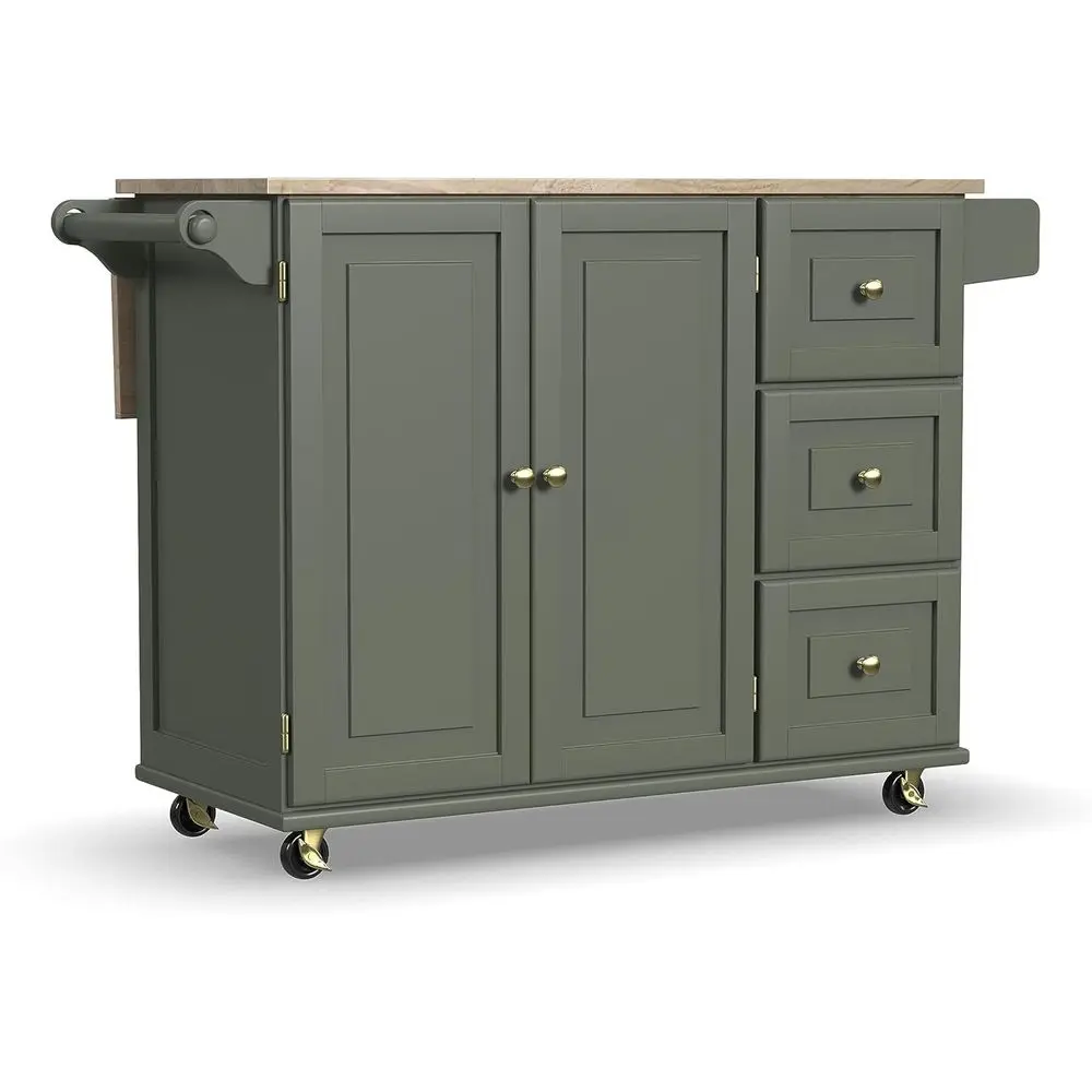 

Green Wooden Top Kitchen Island Cart with Drop Leaf Breakfast Bar, 18x53.5x36