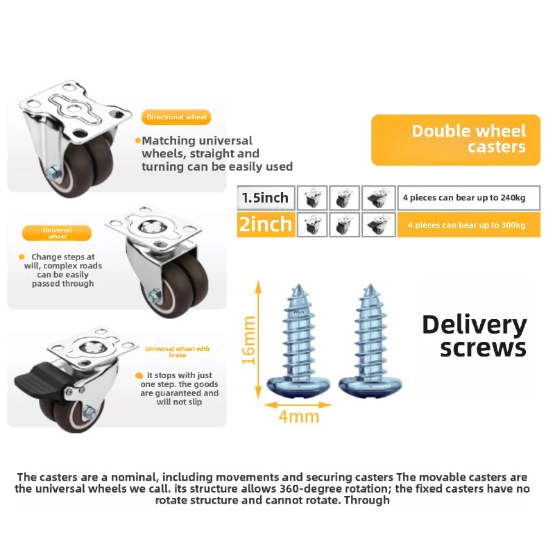 Roda resistente 2.5-4 polegadas universal acessórios rodas com freios roda direcional móveis rodízios polia silenciosa