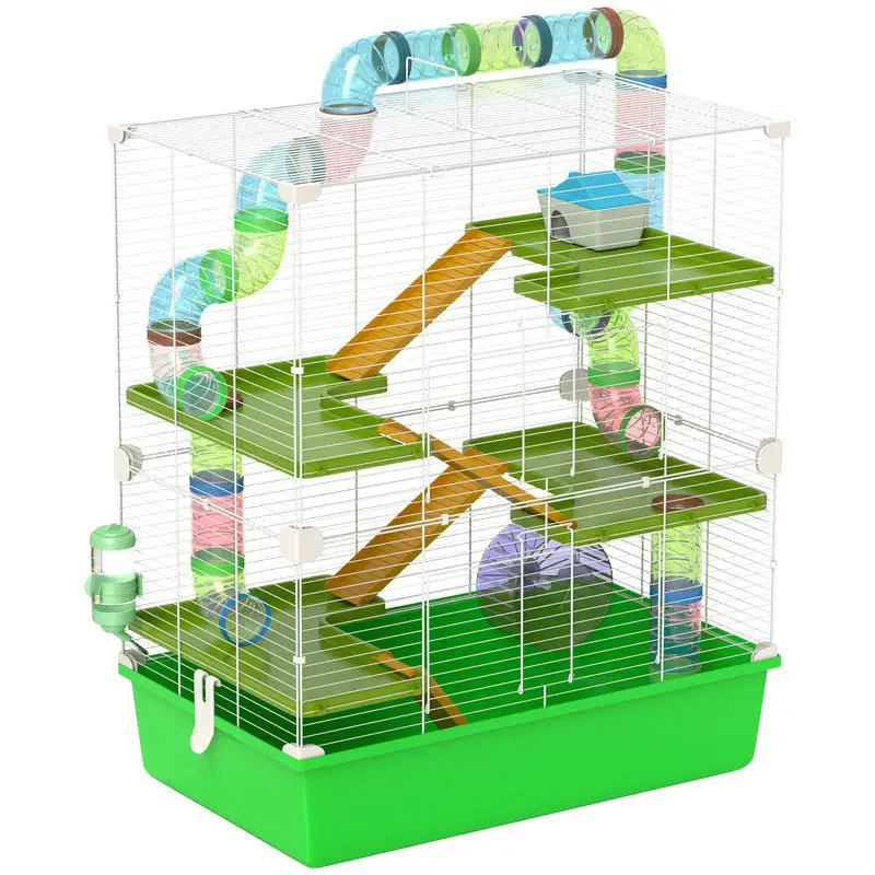 Cage à hamster à 5 niveaux, tunnel, bouteille d'eau, roue, maison, échelles, grande taille, facile à nettoyer, qualité supérieure