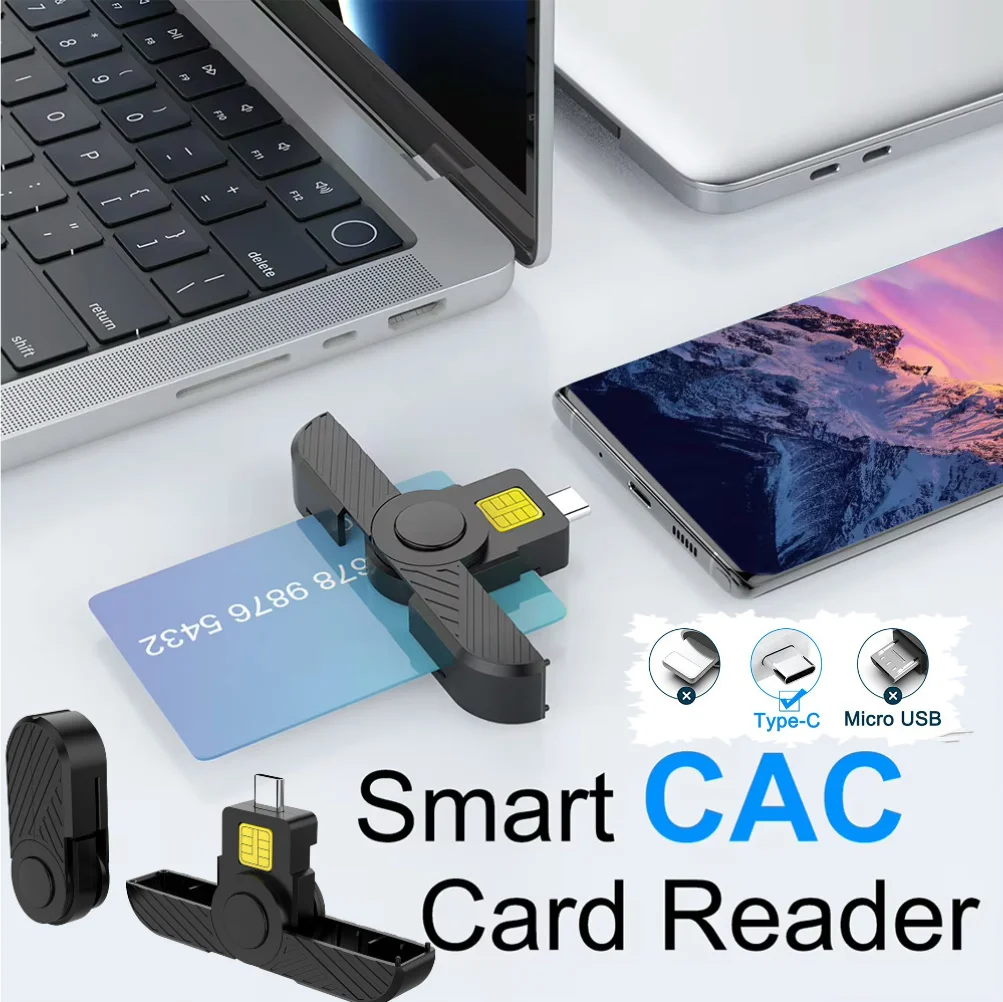 Portable Smart Card Reader Type-C ID CAC Card Reader ATM Card Visa Reader for SIM Chip ID Card for Government ID ActivClient AKO