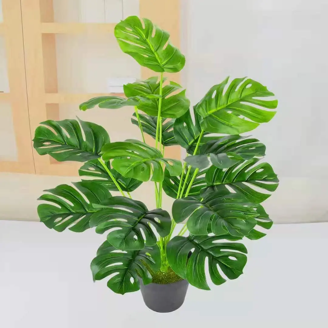 1pc Artificial Plants Green Palm Leaves Monstera Home Garden Living Room Bedroom Balcony Decoration Tropical Plastic Fake Plant