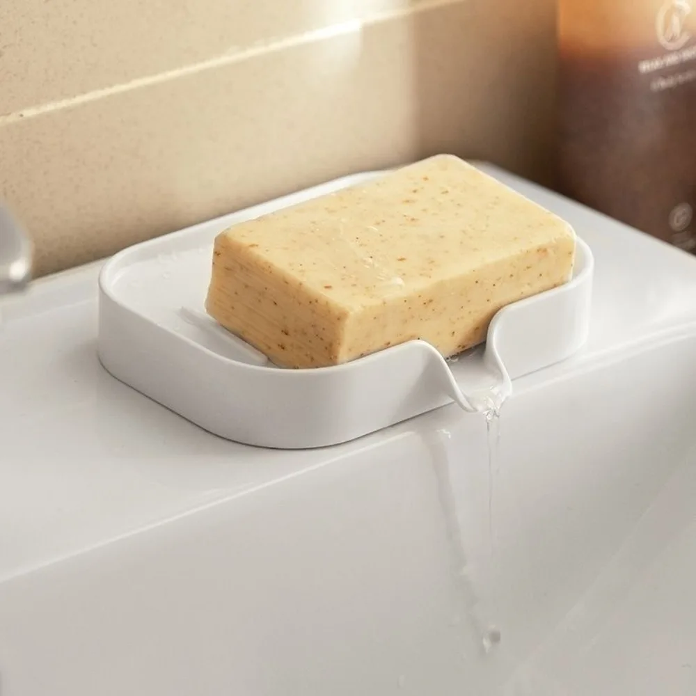 2Pcs Simple Multi-function Soap Holder with Drainer Mouth Plastic Tray Holder Anti-slip White Wall Soap Shelf Bathroom