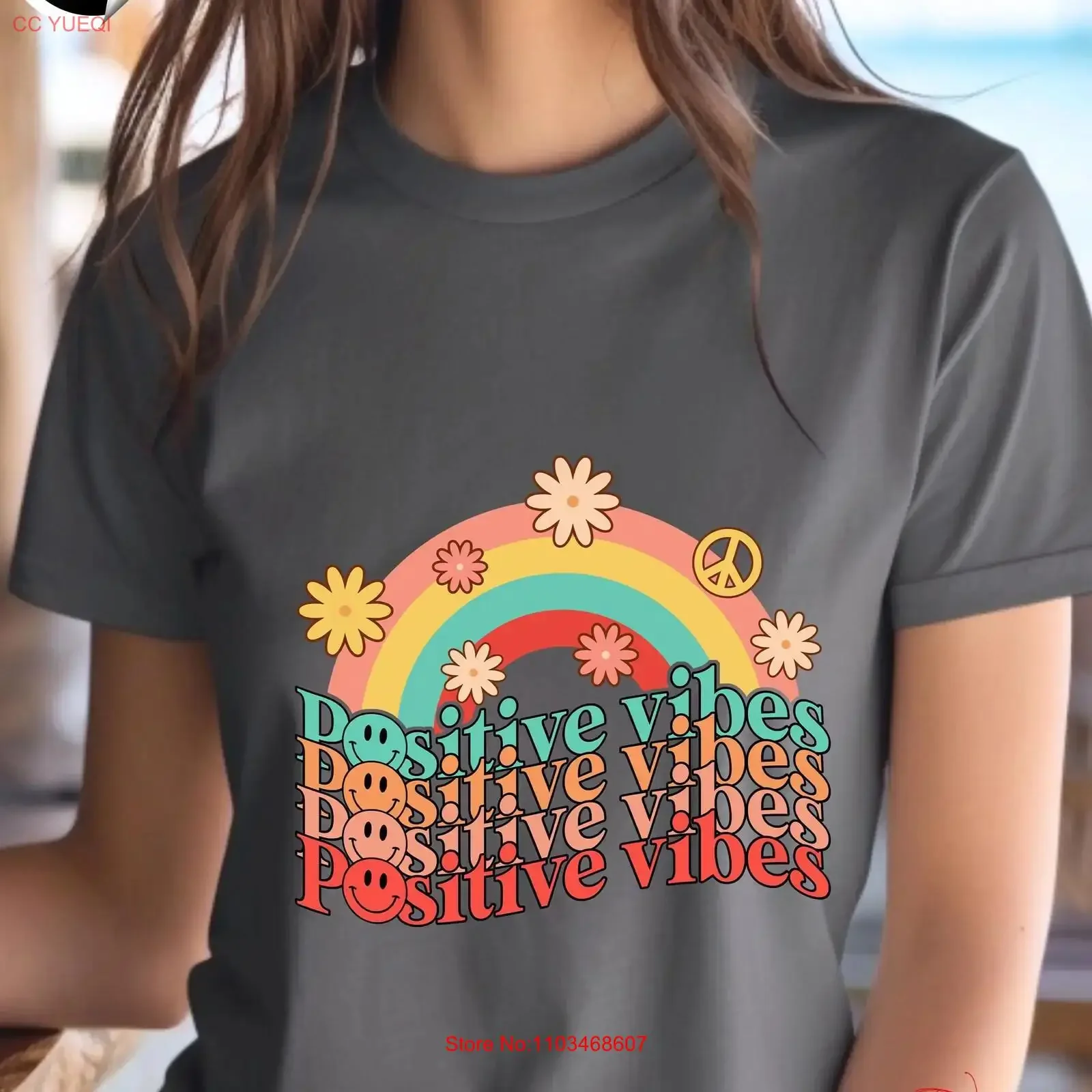 Rétro Positive Vibes T-shirt Vintage pour Style Optimiste Confort Confortable vintage Lavé Confortable Unisexe Polyvalent Élégant