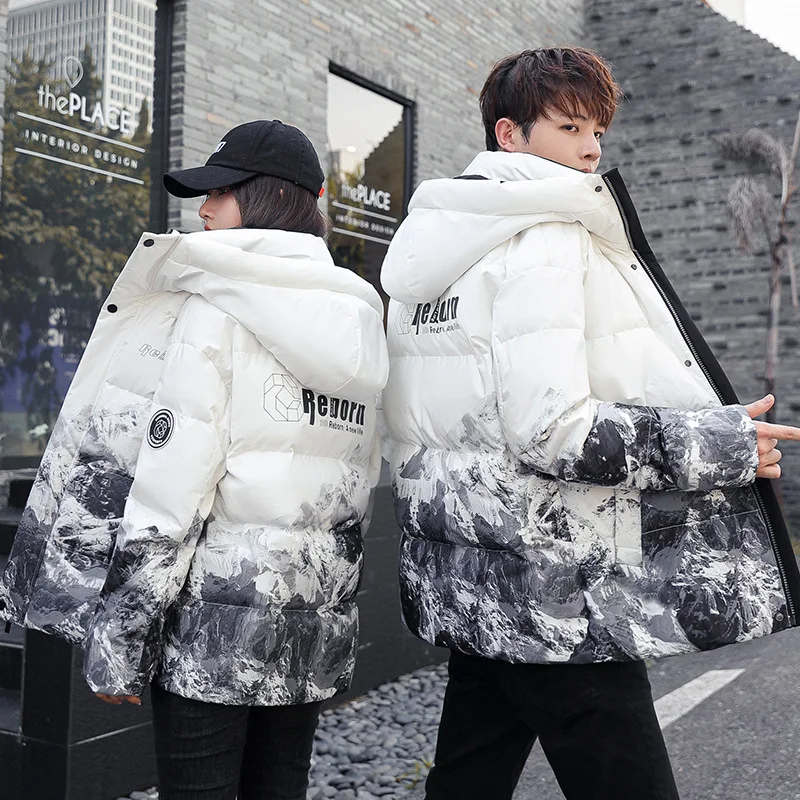 Winter New Fashion Men Gradient Color Casual Down Jackets Hooded Duck Down Coats Quality Male Outdoor Windproof Jackets Size 3XL