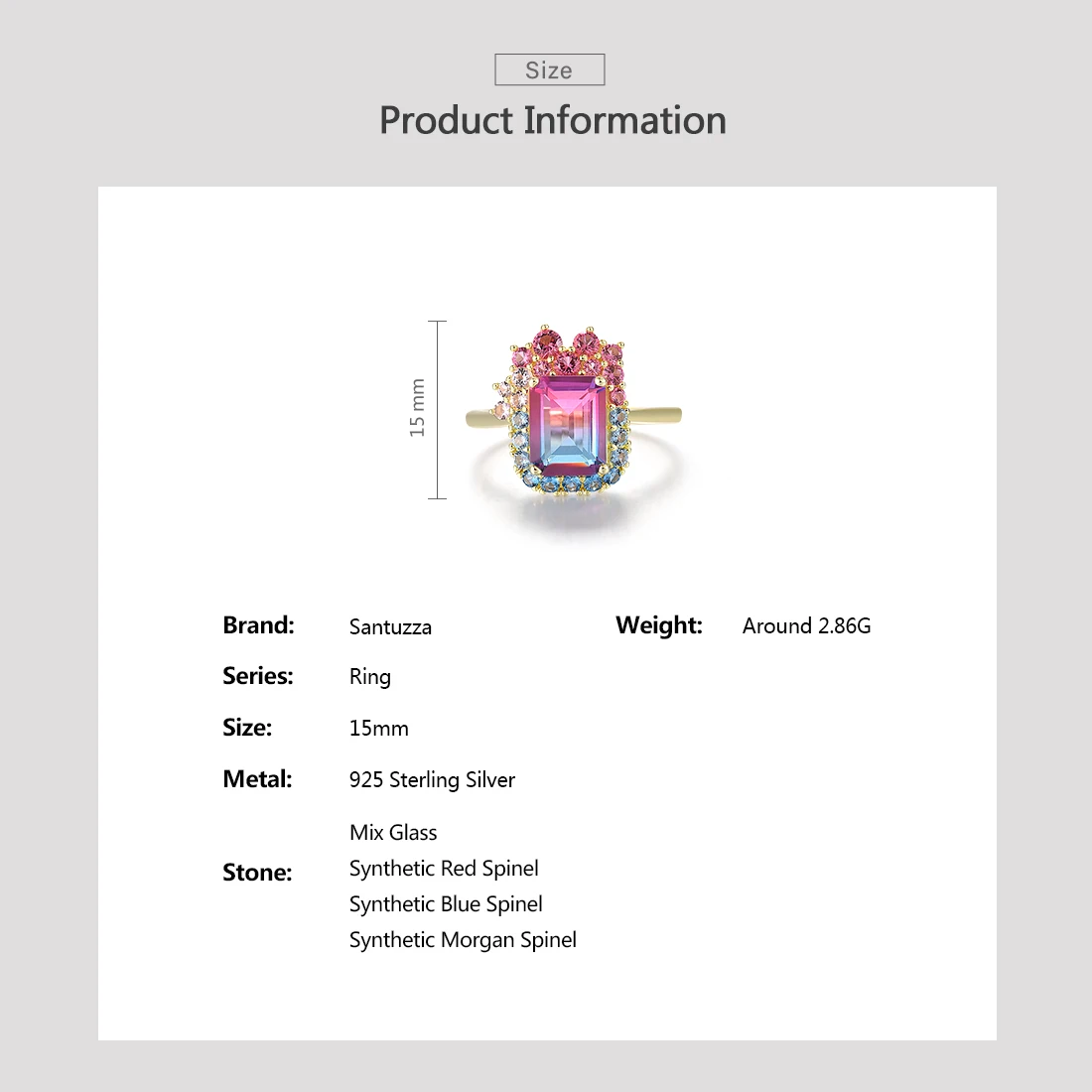 SANTUZZA Real 925 Sterling Silver Ring For Women Sparkling Synthetic Green Spinel Gorgeous Wedding Party Gifts Fine Jewelry