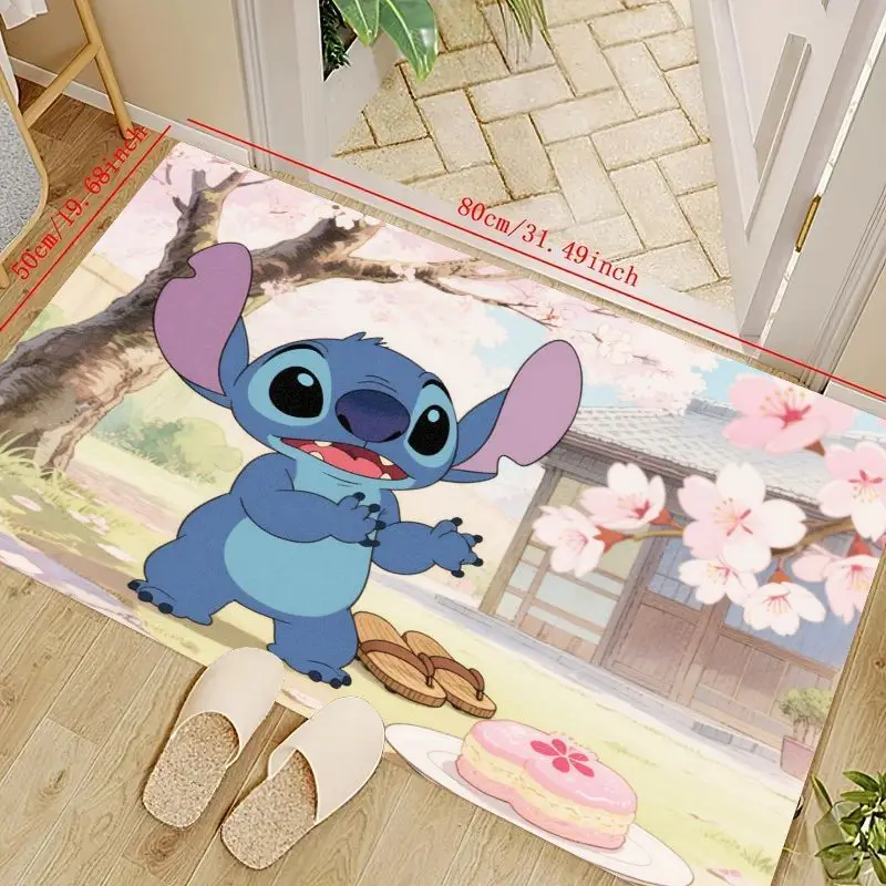 

1 шт. Disney Lilo & Stitch аниме мультфильм напольный коврик, милый нескользящий коврик с вишневым цветом для гостиной, спальни, детской комнаты