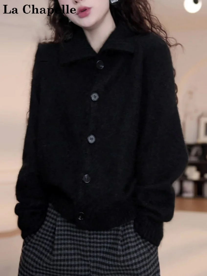 

La Chapelle Chic Bla Knitted Sweater Women's Spring Autumn Winter Fluffy Collar Open Cardigan Sli Comfortable Korean Sle