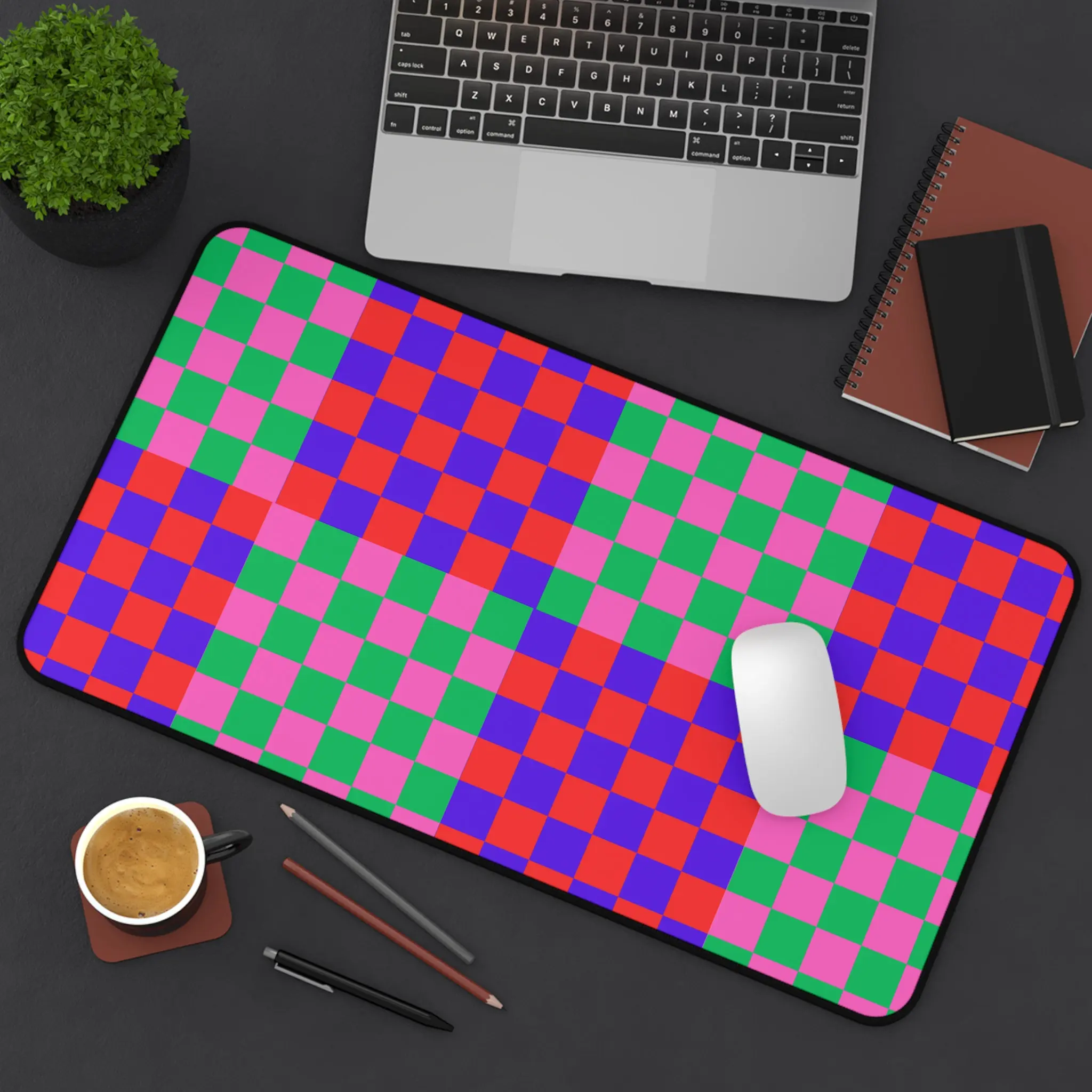 

Pink College-style Desk Mat with A Fashionable and Cute Plaid Design, Vintage Style, A Stylish Desktop Accessory Kawaii Desk Pad
