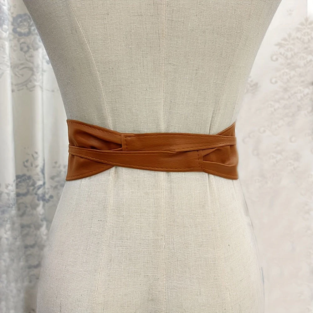 Boho Belt For Women Bowknot Faux Leather Wrap Around Obi Style Cinch Waistband Black Cummerbund Brown Women Wide Corset Belt