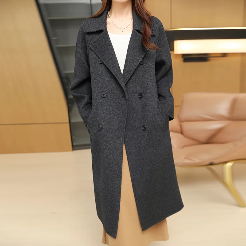 Ladies' 100% Cashmere Thick Double-Sided Long jacket, Classic and Multifunctional, Fashionable And Suitable For Business