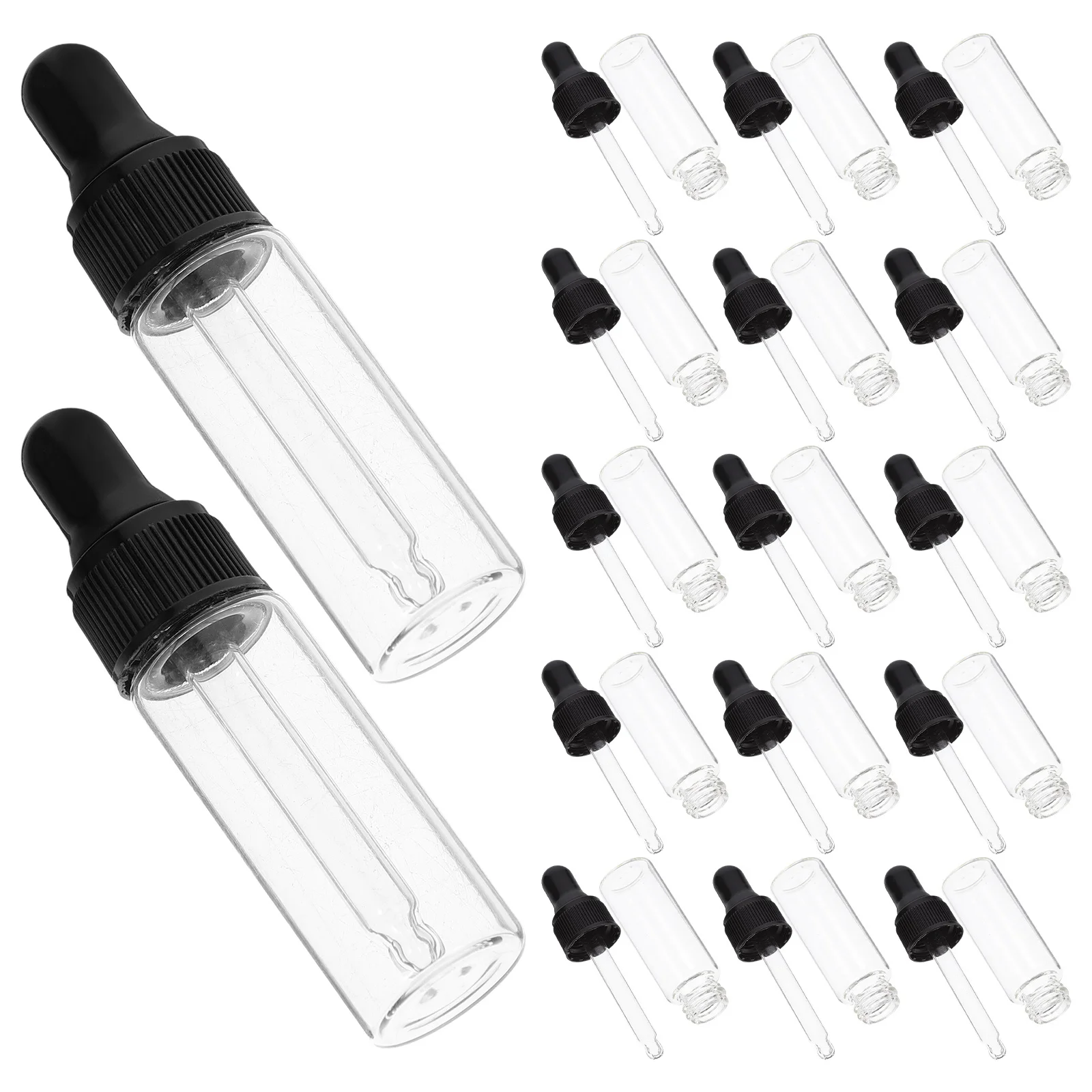 

20Pcs Transparent Mini Dropper Bottles Leakproof Fine Ribbed Caps Portable Travel Containers for Perfume Essential Oil Serum