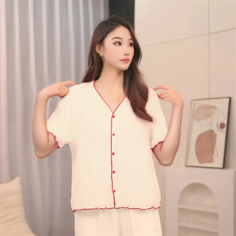 مجموعة ملابس نوم نسائية جديدة لربيع وصيف 2025 من غزل القطن ومريحة بأكمام طويلة