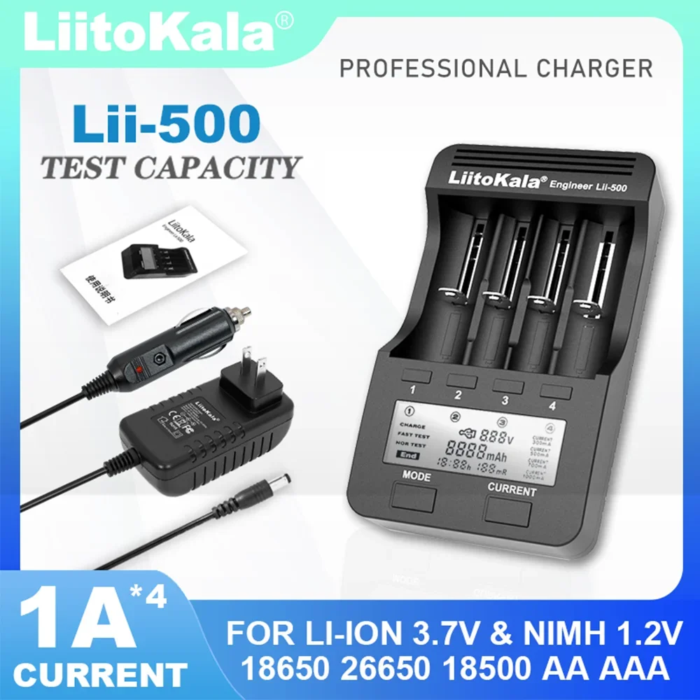 Liitokala Lii-500 Lii-402 para 3.7V Lítio 18650 26650 21700 17355 18350 14500 1.2V Ni-mh AA AAA Carregador de bateria multifuncional