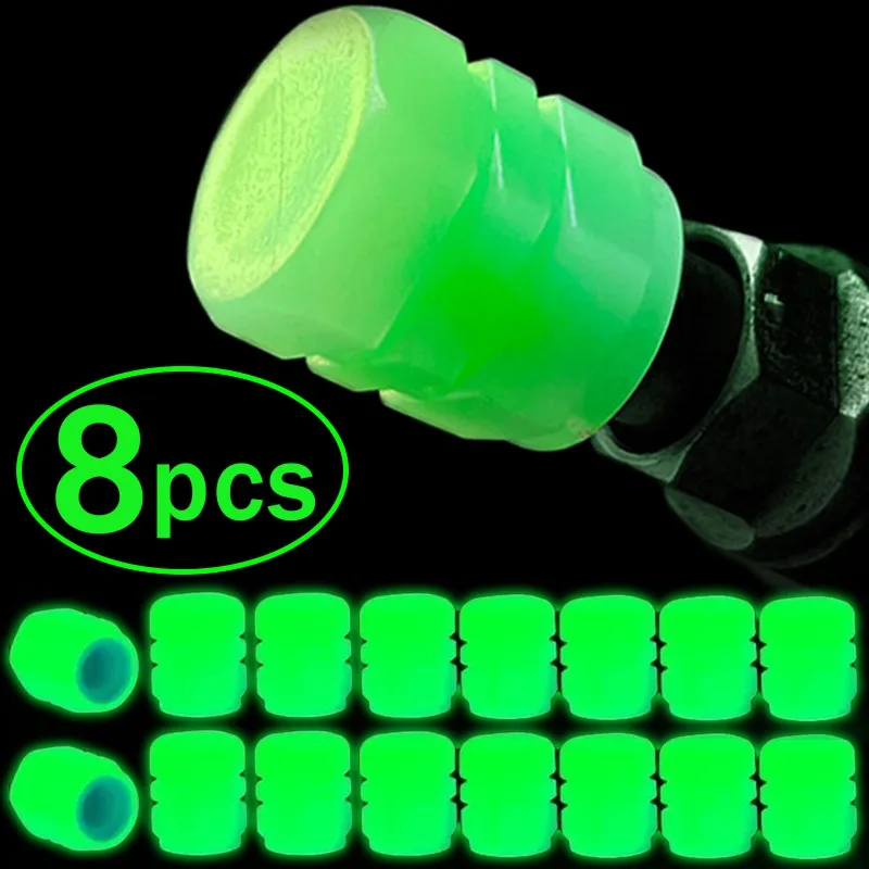 Luminous Car Tire  Valve Caps  Motorcycle Bike Tyre Hub Valves Stem Tire Hub Nozzle Night Glowing Cap Decor Fuorescent Caps