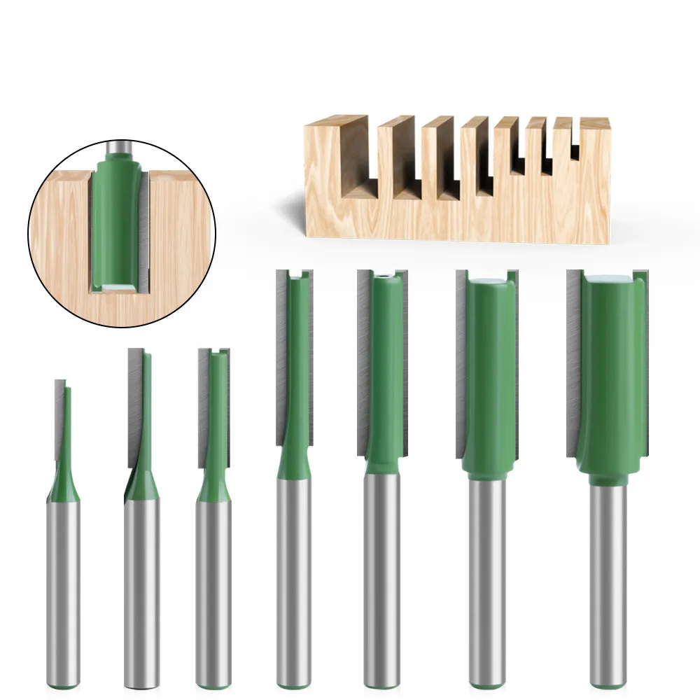 7pcs 1/4inch Shank Carbide Alloy Straight Router Bits Set for Wood Working Tungsten Alloy Double Edged Straight Milling Cutter