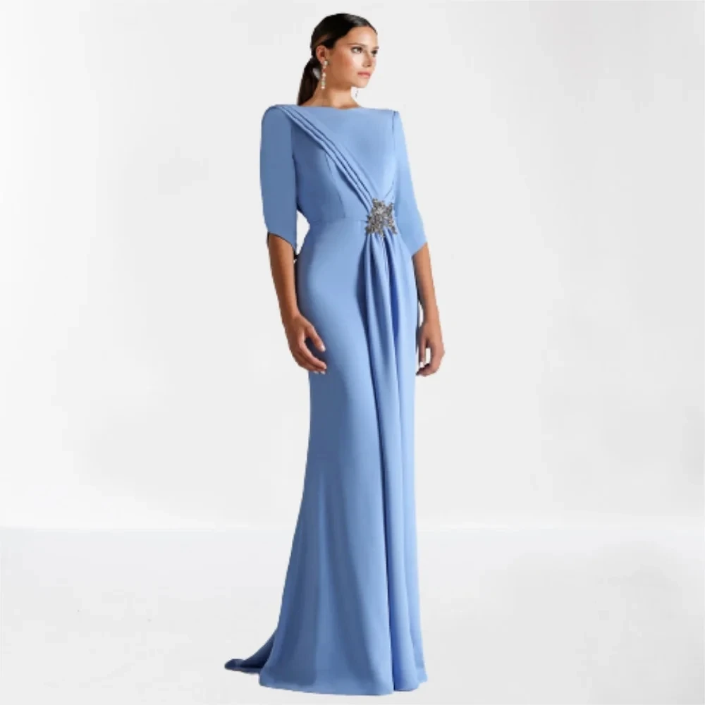 

Long Prom Dresses Half Sleeves Appliques Formal Party Evening Dress Mermaid Backless Elegant Women's Dresses For Special Events