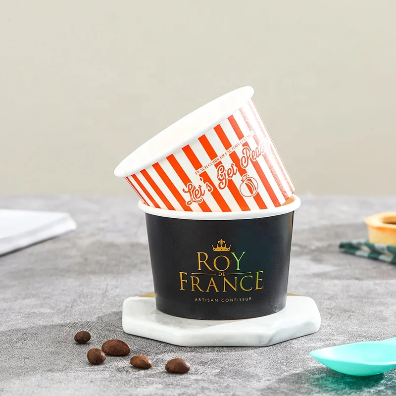 Customized product100% eco friendly Biodegrada PLA coating Disposable Yogurt Paper Ice Cup Bowl with Plastic Paper