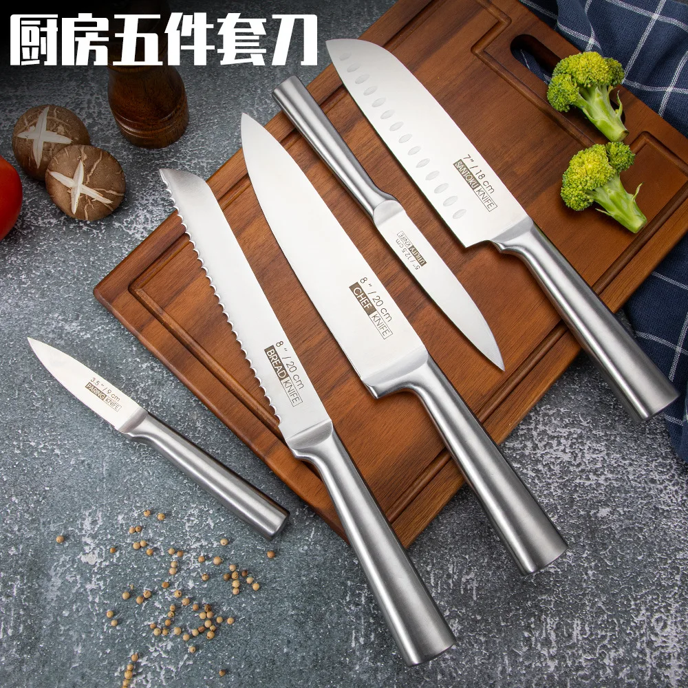 Knife set all steel five piece set, stainless steel chef knife, kitchen cutting knife, factory stock