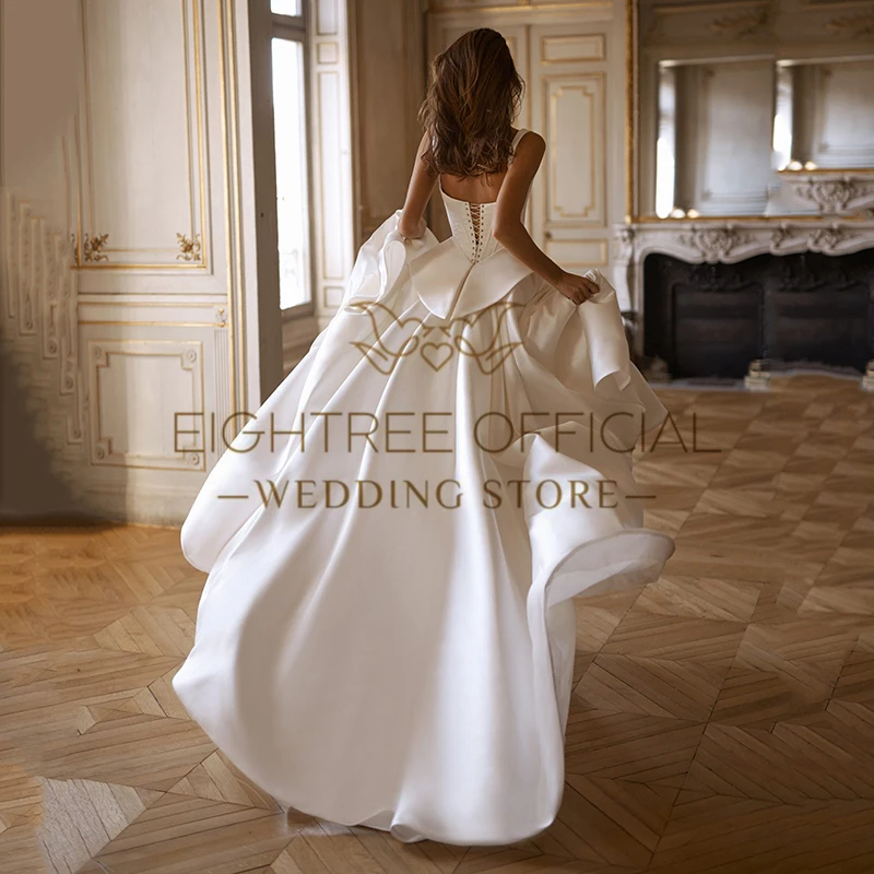 Eightree Boho Beach Long Wedding Dresses White Sweetheart A-Line Satin Bridal Dress Formal Wedding Prom Ball Gowns Customized