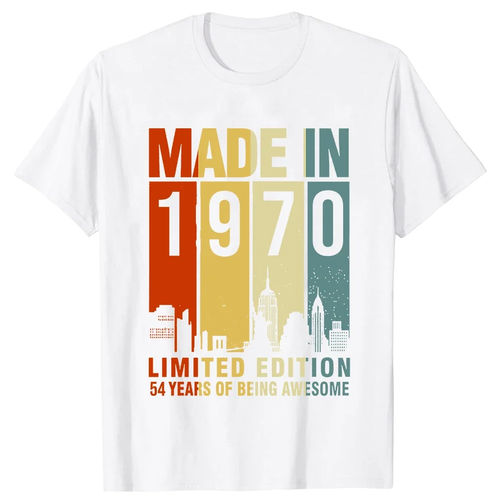 Men Printed T-shirt Fashion Short Sleeve Anniversary Tee Tops Made in 1970 Birthday Gifts 54 Year Old 54th Bday Present T Shirt