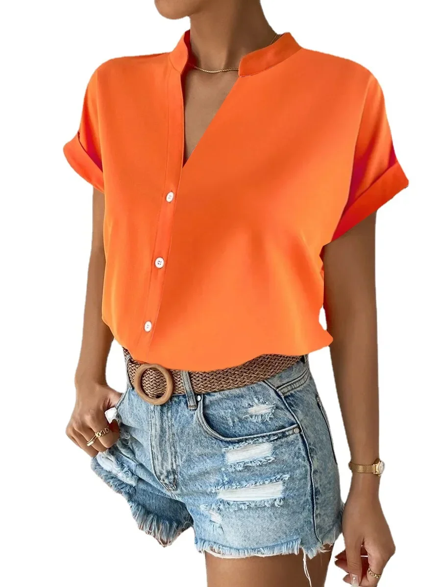 2024 Summer simple V-neck blouse blouse for women