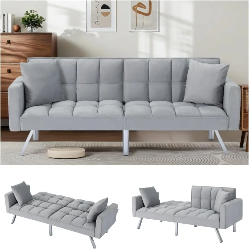 

Sofa Bed, 74 Inch Convertible Sofa Couch With Adjustable Backrest And Pillows, Sleeper Couch Bed
