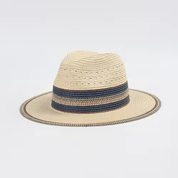 Women Panama Hat Summer Straw Hats Women Striped Color Band Sun Beach Hat Panama Jazz Hat
