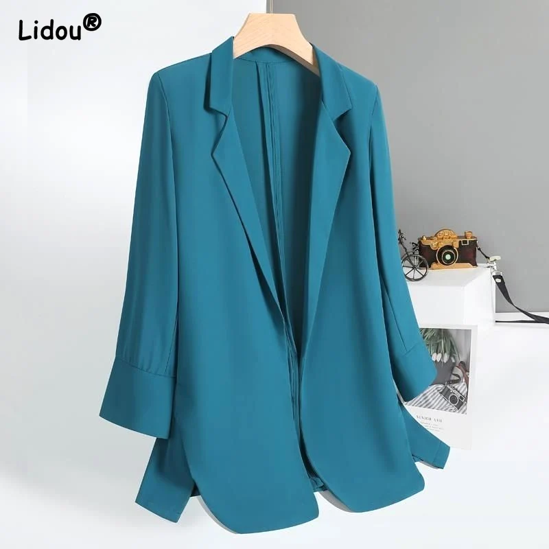 

Women's Clothing Solid Long Blazers Thin Spring Summer Temperament Premium Elegant Casual Fashion Office Lady Formal Cardigan