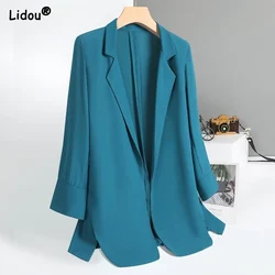 Women's Clothing Solid Long Blazers Thin Spring Summer Temperament Premium Elegant Casual Fashion Office Lady Formal Cardigan