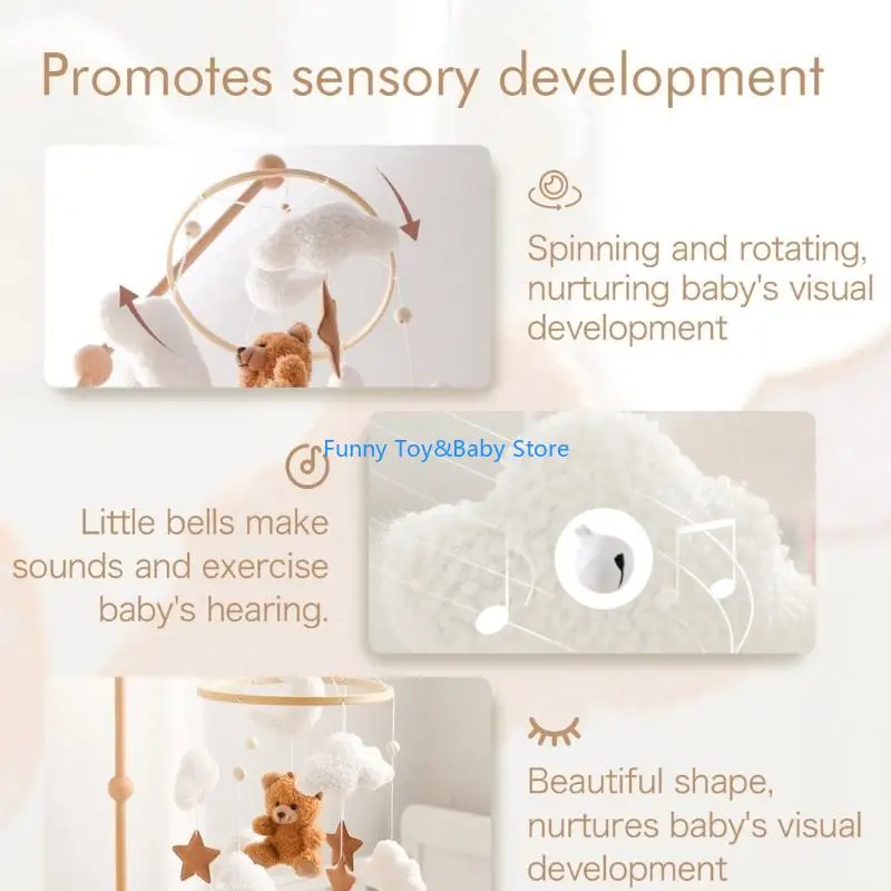 Mobile berceau bébé en polaire avec jouet Animal doux pour les nouveau-nés, jouet cloche développement sensoriel