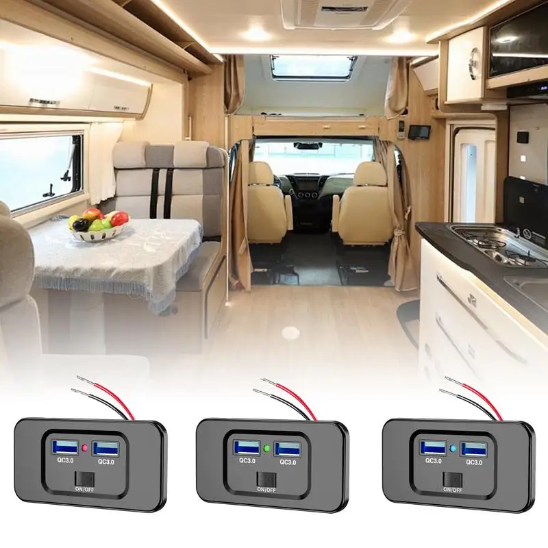 RV USB Outlet 72W USB Outlet RV USB Ports 2 QC3.0 RV Phone Charger USB Outlet Adapter Replacement For RV Bus Marine Motorcycle