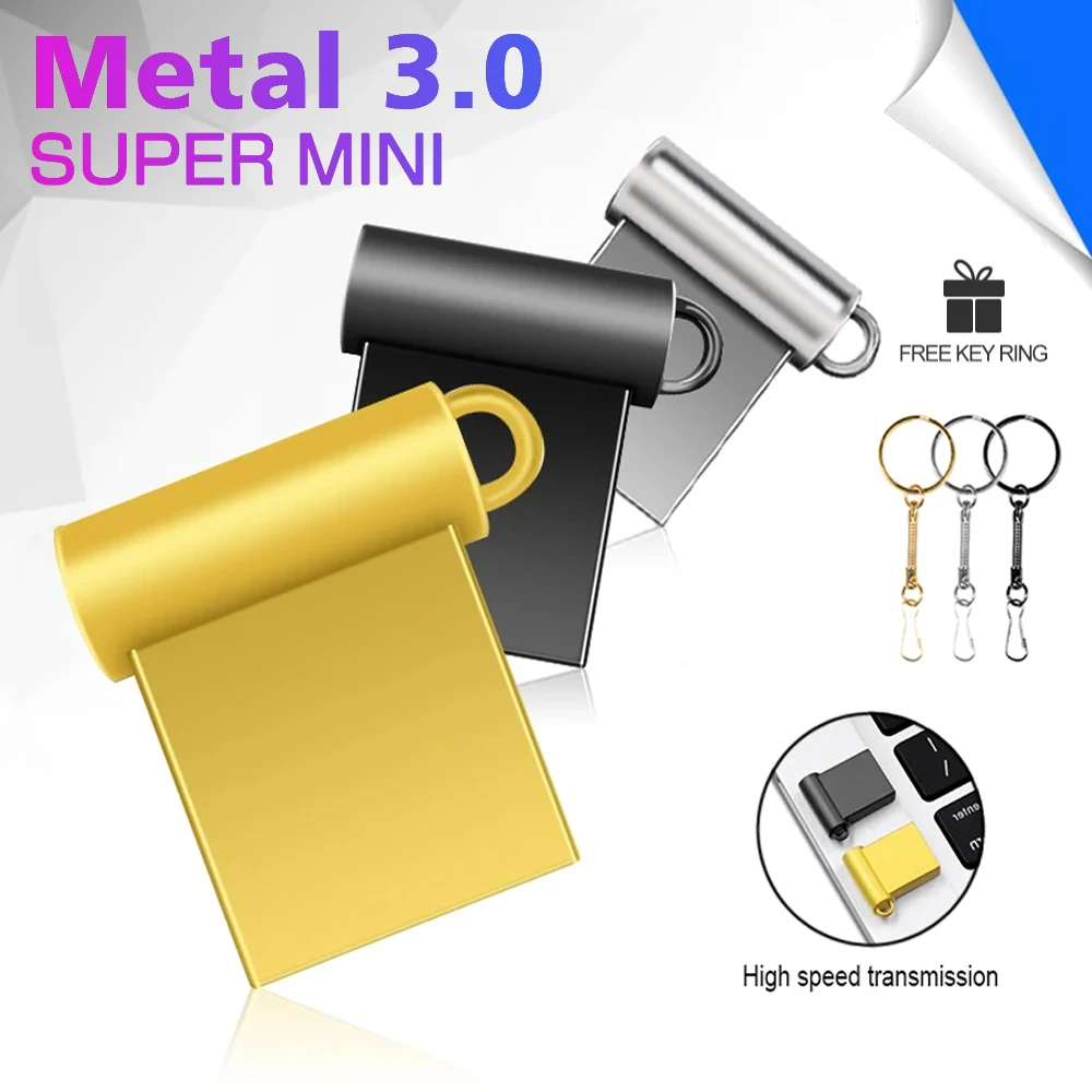 

Металлическая мини-USB-флеш-накопитель USB 3.0 Pendrive 64 ГБ 32 ГБ 16 ГБ 8 ГБ флэш-накопитель с брелоком U-диском Креативный подарок