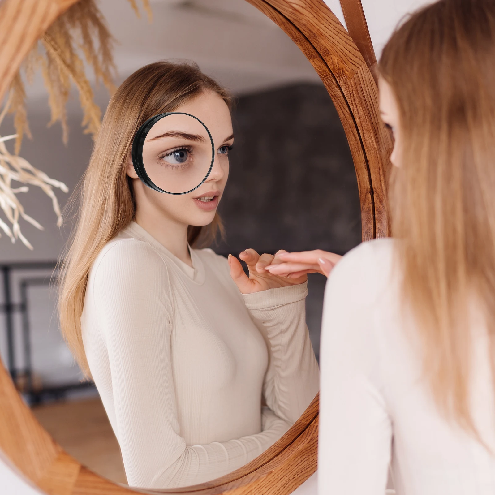 Espelho de vaidade com ventosa pequena de 8,8 cm, compacto com ampliação, lupa de bolso para viagem