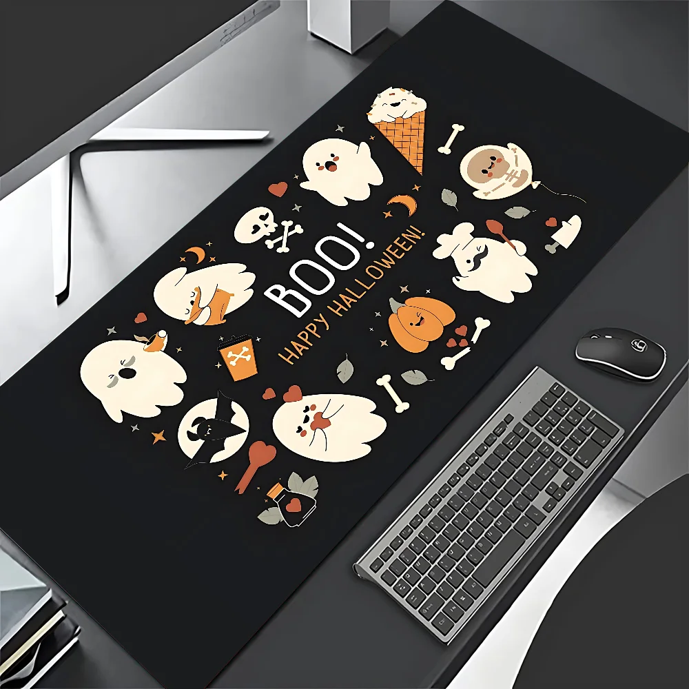 Tapis de souris en cuir PU, tête de citrouille d'halloween, fantôme mignon, grand tapis de bureau, étanche, clavier de bureau, tapis de souris de jeu