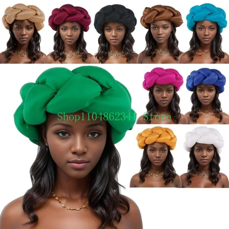 

652F African Exaggerated Headband Big Braided Headband Turban Caps Fashion Party Hairstyle Accessory for Women All Ages