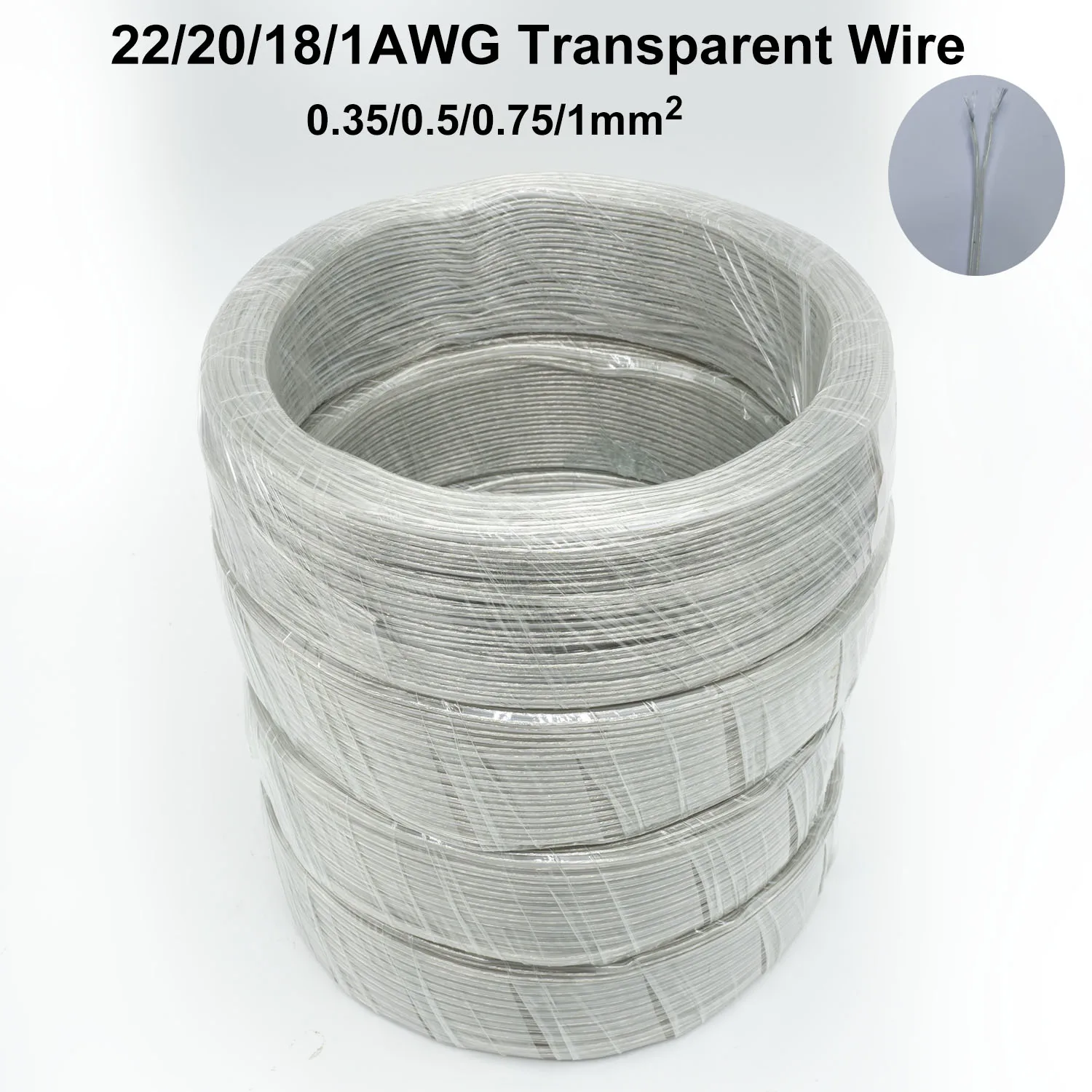 

1-100m LED Neon Light Welding Silver 22/20AWG 2Pin Audio LED Lighting Electronic Toy Insulated Electric Wire Transparent Cable