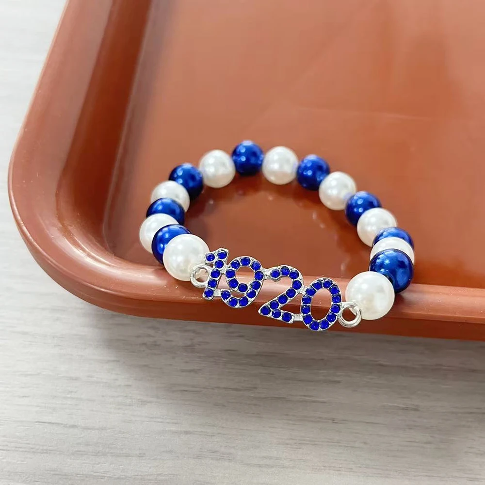 New Arrival Best Seller Zeta Phi Beta Design Symbol 1920 Blue and White Pearl Beaded Sister Bracelet