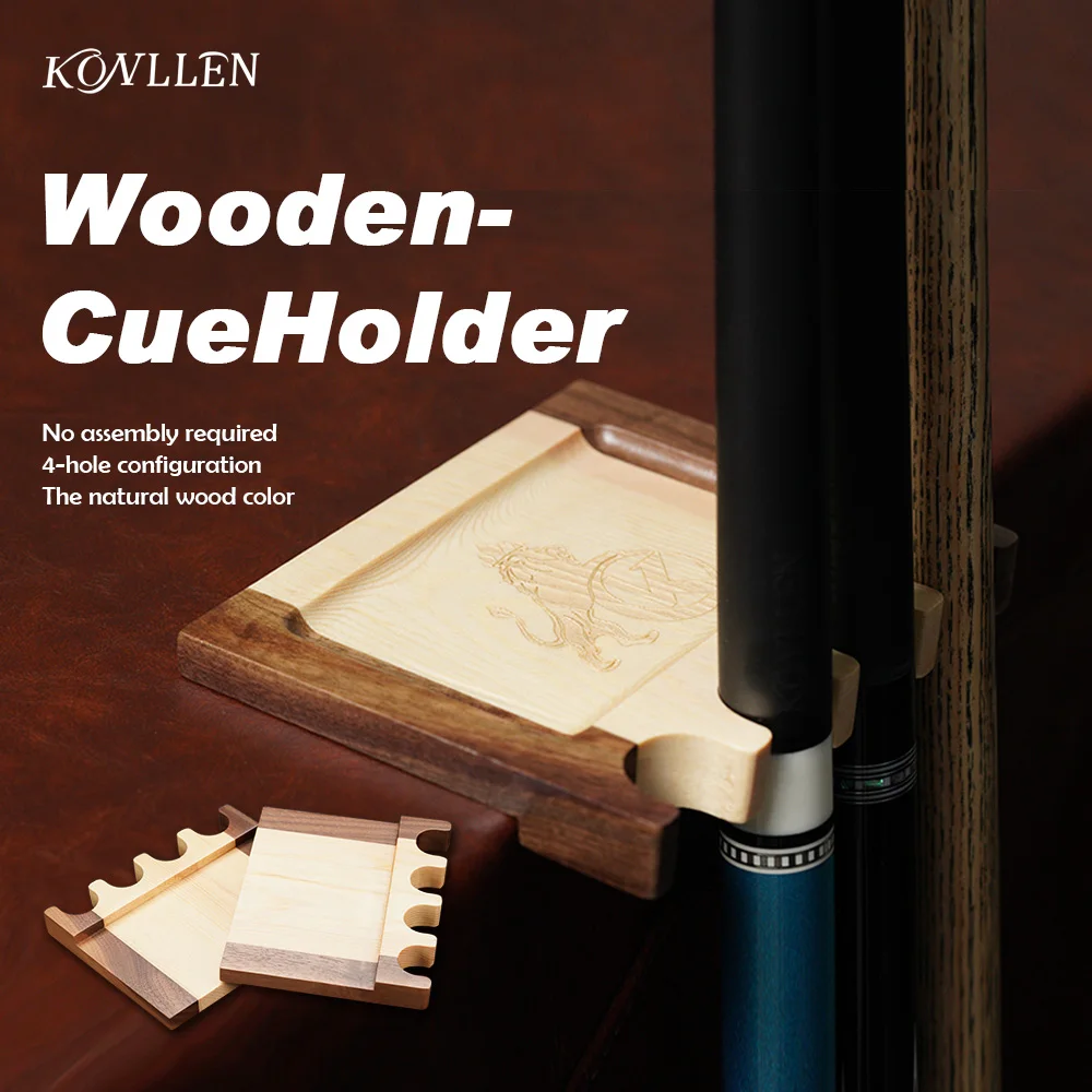 

KONLLEN Billiard Pool Cue Stick Holder Rest Portable Cue Holder 4 Cues Wood Durable Billiard Cue Rack for Pool Bars Accessories