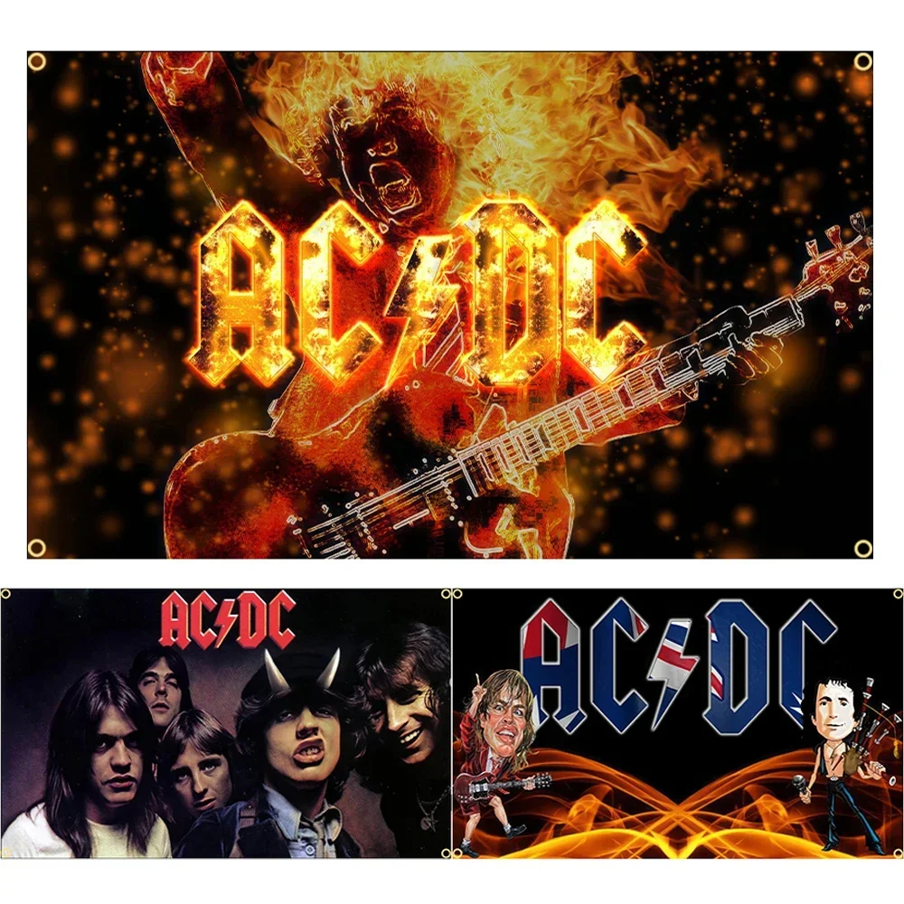 90X150CM 3X5Ft AC/DC Band Flag Polyester Printing Music Memorabilia Banner For Decor