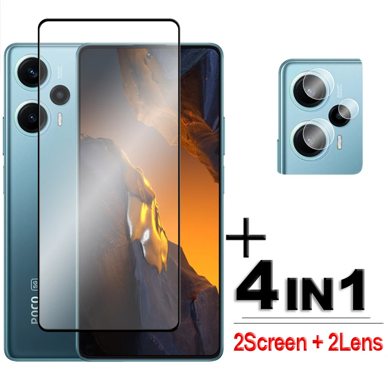 4in1 For POCO F5 5G Glass POCO F3 F4 GT F5 Pro Tempered Glass 2.5D Full Cover Screen Protector For Xiaomi POCO F5 Film 6.67 inch