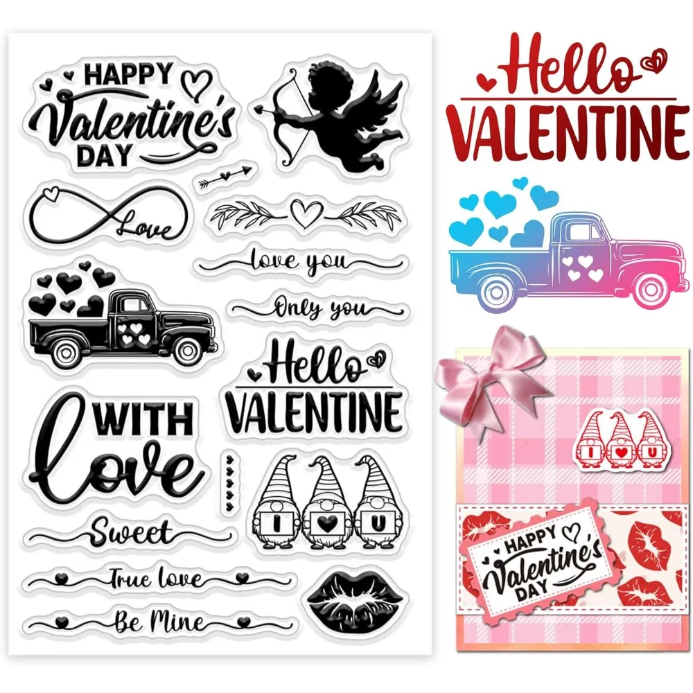 1PC Valentine's Day Greeting Words Clear Stamps Dwarf Car Cupid Lip Print Clear Stamp Seals Transparent Stamps