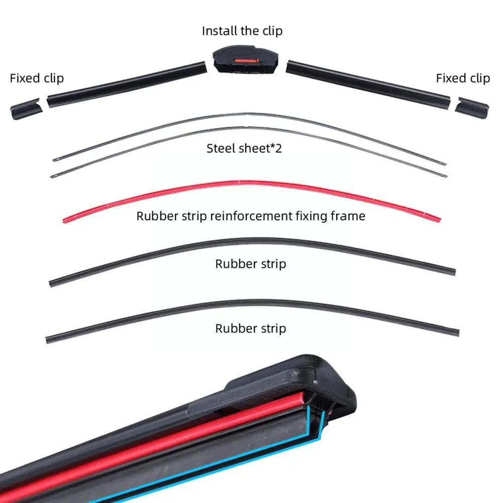 Car Windshield Wiper Blades Universal Water Repellent Bracketless Car Frameless Wipers Soft Blades Wiper Layer Double Rubbe C8S0