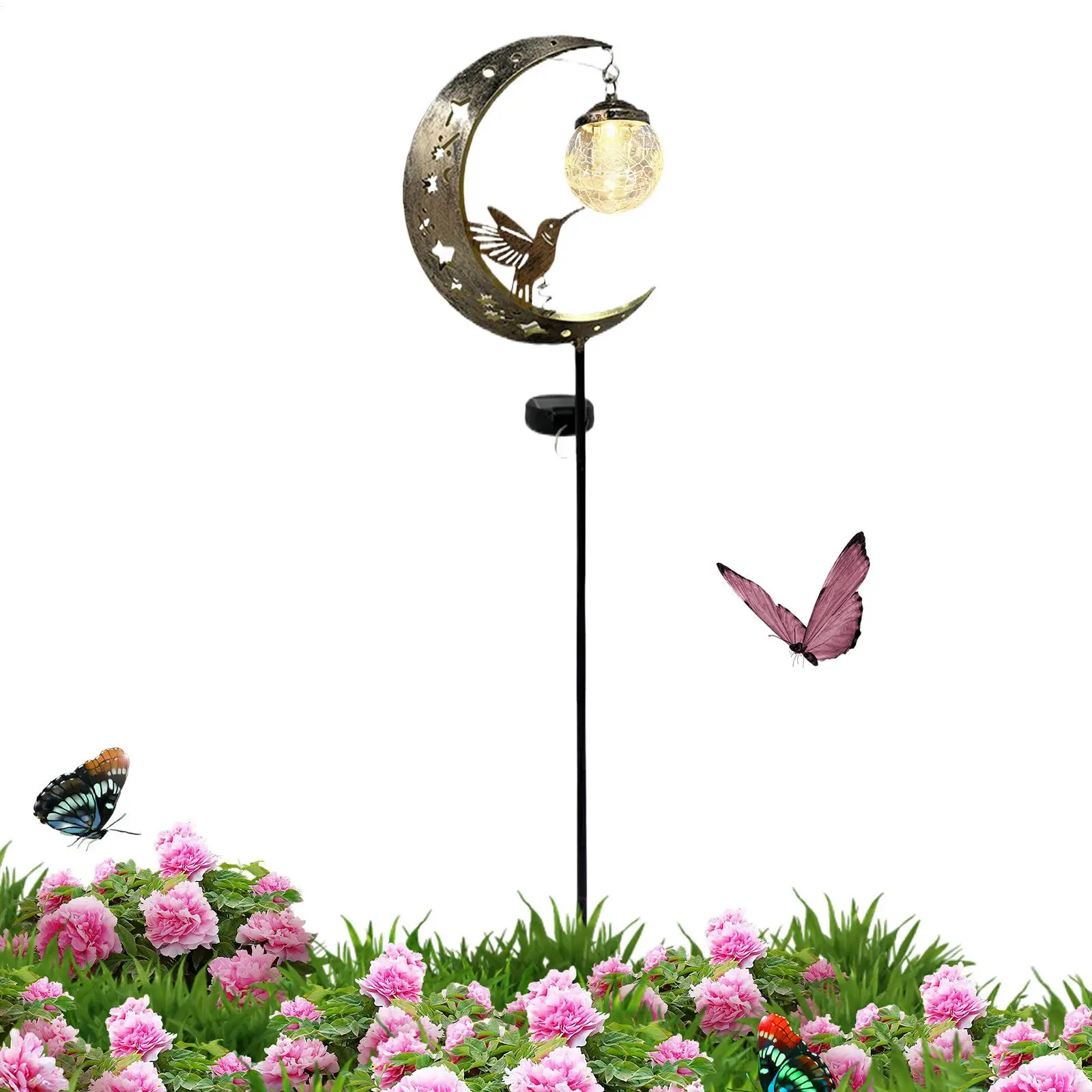 

Solar Stake Lights Outdoor Moon Hummingbird Decorative Waterproof Statues Solar Lights Outdoor Garden For Yard Patio Outside
